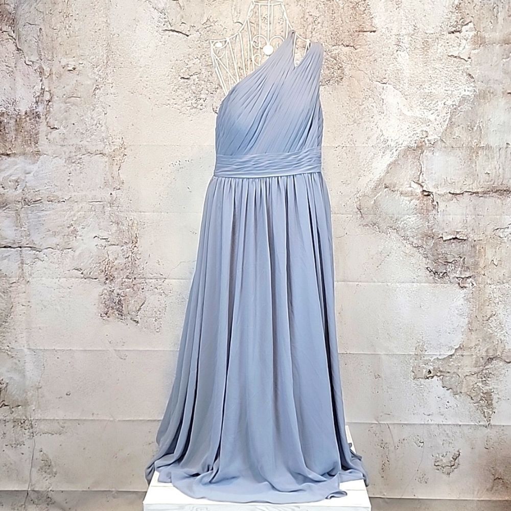 Azazie Molly one shoulder special occasion maxi dress - dusty blue grey Size M